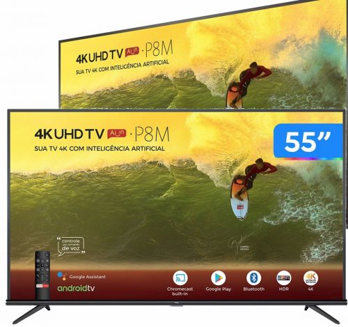 Smart TV 4K LED 55” SEMP TCL 55P8M Android Wi-Fi - Bluetooth HDR Inteligência Artificial