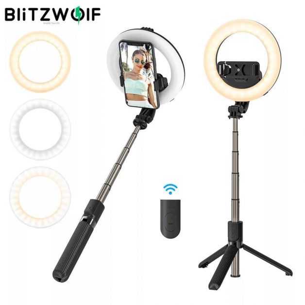 BlitzWolf BW-BS8 Pro Bluetooth Selfie Stick Ring Light