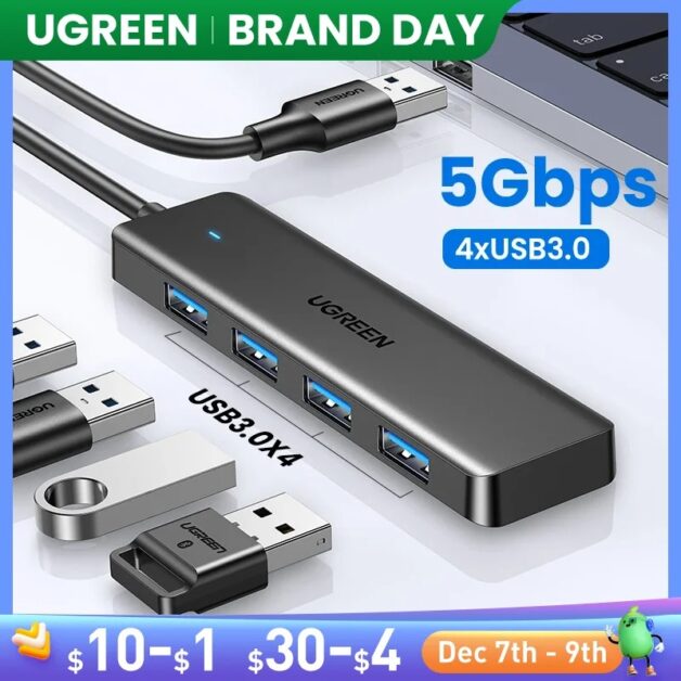 Hub 4 Portas UGREEN-USB 3.0 Slim - Expanda suas Conexões USB de Forma Rápida e Eficiente